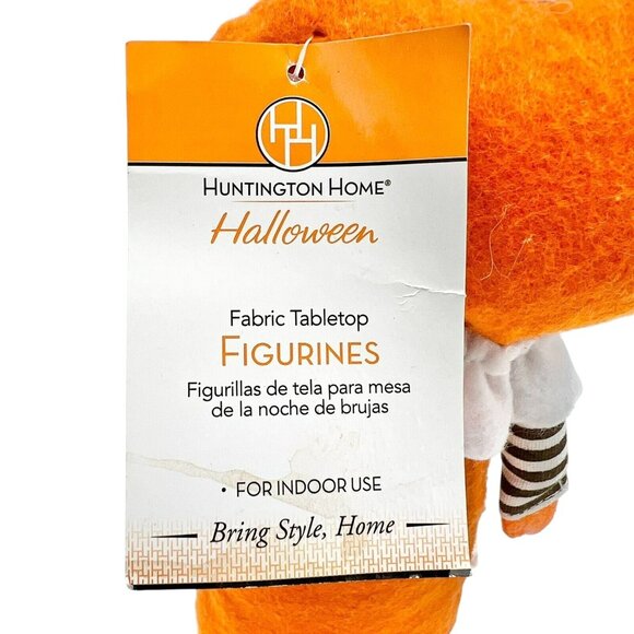 Huntington Home Halloween Fabric Tabletop Pumpkin Figurine 12" Orange/Black - Picture 5 of 7